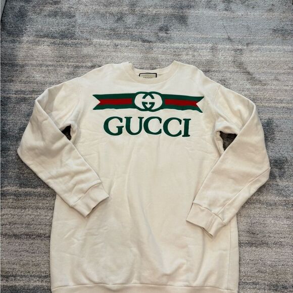 Gucci Sweaters - Gucci Ivory and Forest Green Logo Crewneck Sweater